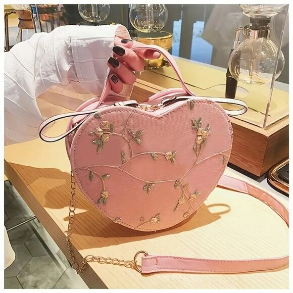 Chinese Style Bamboo Handle Handbag - 3D Butterfly Embroidery Kiss Lock Clutch & Crossbody Purse For Women
